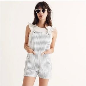 Madewell Denim Tie-Strap Short Overalls in Large